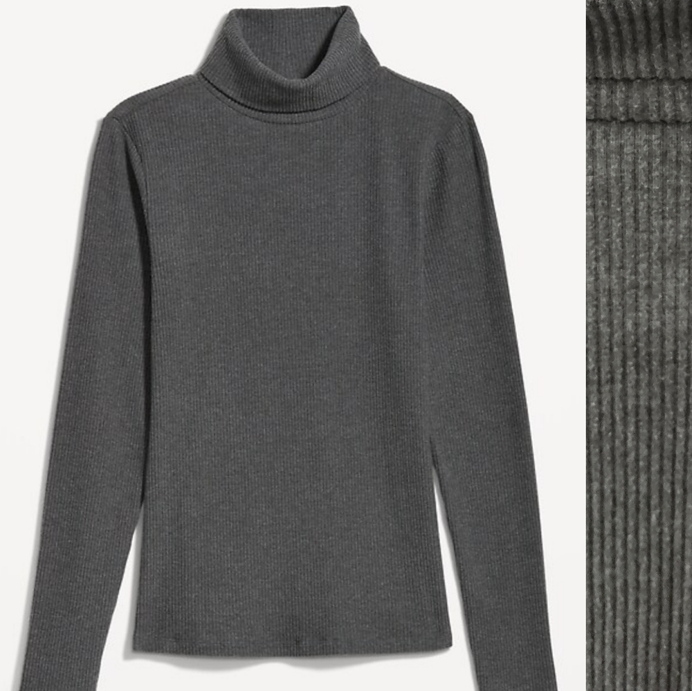 Old Navy Fitted Plush Rib-Knit Turtleneck Tee Dark Grey Size XS